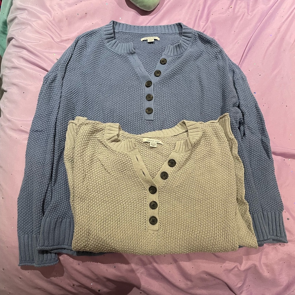TWO AMERICAN EAGLE BUTTON UP SWEATERS SIZE XL